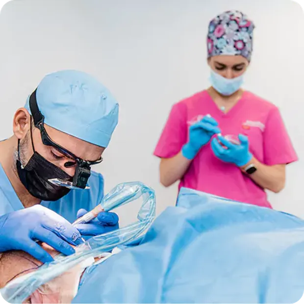 Surgical team performing an FUE procedure